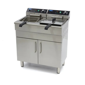 Doppelfritteuse 2 × 16 l mit Ablasshahn und Unterbau, 400 V